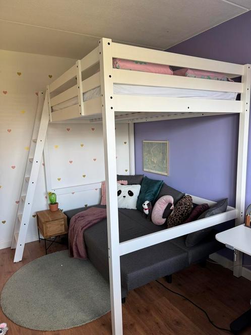 Stora hoogslaper Ikea 140x200cm wit, incl matras. ALS NIEUW!, Huis en Inrichting, Slaapkamer | Stapelbedden en Hoogslapers, Zo goed als nieuw