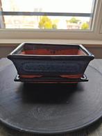 Bonsai pot met schotel | Blauw geglazuurd., Tuin en Terras, Bloempotten, Gebruikt, Aardewerk, Rechthoekig, Tuin