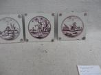 DRIE Delftse tegel uit 18e eeuw mangaan, Antiek en Kunst, Ophalen of Verzenden