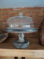 Vintage taartplateau met glazen stolp, Huis en Inrichting, Woonaccessoires | Stolpen, Ophalen, Gebruikt
