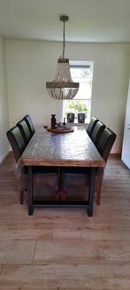 Industriële, robuuste tafel met 6 stoelen - Nieuwstaat!, Ophalen, 200 cm of meer, 50 tot 100 cm, Zo goed als nieuw