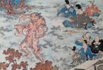 Japanse houtsnede Busei Worstelaars met toeschouwers, Antiek en Kunst, Ophalen of Verzenden