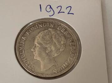 Prachtige zilveren gulden wilhelmina 1922 beschikbaar voor biedingen