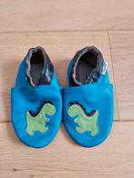 Leren sloffen maat 27/28 (16/17 cm) blauw met dino, Overige typen, Ophalen of Verzenden, Zo goed als nieuw, Jongen
