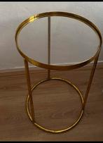 Gouden Klassieke bijzettafel met glasplaat, Huis en Inrichting, Tafels | Bijzettafels, 45 tot 60 cm, Minder dan 55 cm, Rond, Nieuw