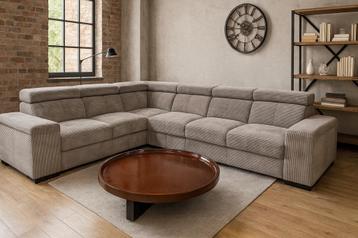 Hoekbank 325x255 Beige Ribstof Direct/Leverbaar E-7185 beschikbaar voor biedingen