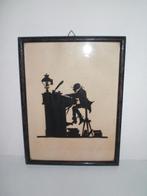 Antiquarische collage klerk aan desk zwart op wit, Antiek en Kunst, Ophalen of Verzenden