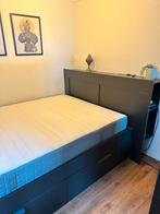 Zwart Hemnes bed 140x200 met opbergruimte, Huis en Inrichting, Slaapkamer | Bedden, Ophalen, Zwart, 140 cm, Zo goed als nieuw
