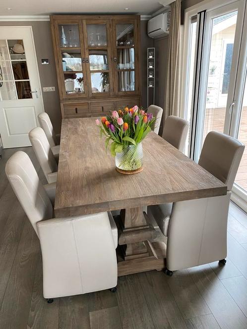 Luxe crème lederen eetkamerstoelen (6), Huis en Inrichting, Stoelen, Zo goed als nieuw, Ophalen
