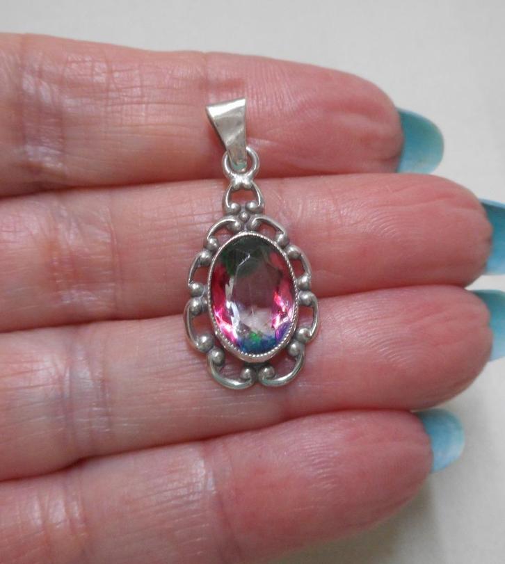 Zilveren antieke Art Nouveau hanger met rijnsteen nr.219, Sieraden, Tassen en Uiterlijk, Antieke sieraden, Hanger, Zilver, Verzenden