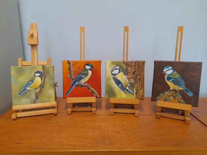 Schilderij koolmees & pimpelmees - 4_€120- origineel cadeau, Antiek en Kunst, Kunst | Schilderijen | Klassiek, Ophalen of Verzenden