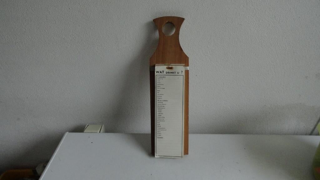 Orderblok, order noteblok ober, wat drinkt u, op hout plank, Antiek en Kunst, Ophalen of Verzenden