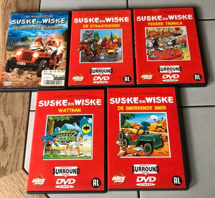 5 Suske en Wiske dvd’s zgan setprijs €10, Cd's en Dvd's, Dvd's | Kinderen en Jeugd, Zo goed als nieuw, Film, Avontuur, Boxset