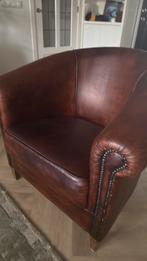 Schapen lederen vintage fauteuil, Ophalen, Gebruikt, 75 tot 100 cm, Leer