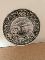 Delfts Blauw wandbord : zeilschip met ophangvoorziening, Ophalen of Verzenden, Gebruikt