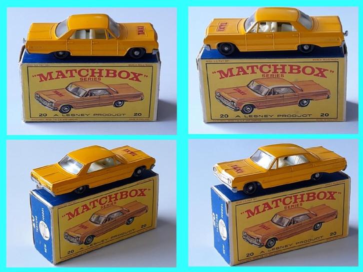 Matchbox Lesney Rare nr 20C Chevrolet Taxi + Orig E1-Box., Hobby en Vrije tijd, Modelauto's | Overige schalen, Auto, Ophalen of Verzenden