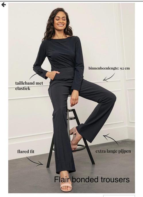 Studio Anneloes Flair Bonded extra long Trousers zwart M, Kleding | Dames, Broeken en Pantalons, Zo goed als nieuw, Maat 38/40 (M)
