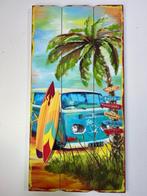 Houten wandbord beach retro surf bus Blauw 60 x 30cm, Verzenden, Nieuw
