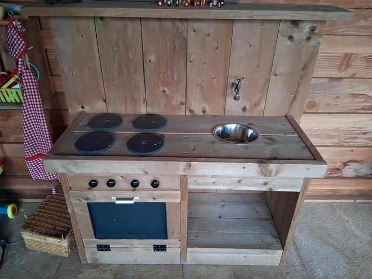 Handgemaakte Steigerhouten Speelkeuken - 150x120cm, Kinderen en Baby's, Speelgoed | Buiten | Speelhuisjes, Gebruikt, Hout, Ophalen of Verzenden