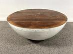 salontafel Bowl, rond 90 cm en 70 cm, oud hout / metaal wit, Huis en Inrichting, Tafels | Salontafels, Ophalen, Gebruikt, Rond