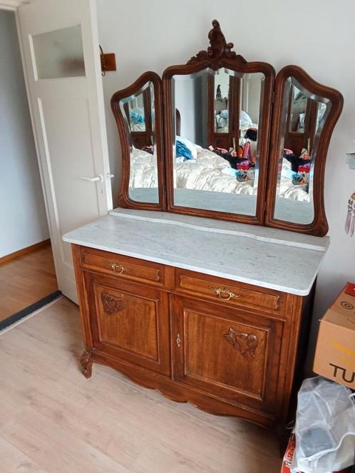 Hele mooie Antieke brocante kaptafel met 3 luiks spiegel, Antiek en Kunst, Antiek | Meubels | Kasten, Ophalen