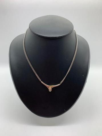 T727 Prachtige zilveren ketting bicolor hanger beschikbaar voor biedingen