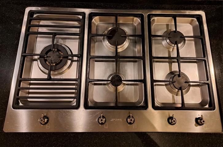 SMEG 5-pits gaskookplaat met wokbrander, Witgoed en Apparatuur, Kookplaten, Gebruikt, Inbouw, Gas, 5 kookzones of meer, Ophalen of Verzenden