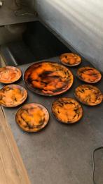 Vintage gebaksbordjes zwart/oranje gemêleerd jaren 70 Retro, Huis en Inrichting, Keuken | Servies, Ophalen of Verzenden