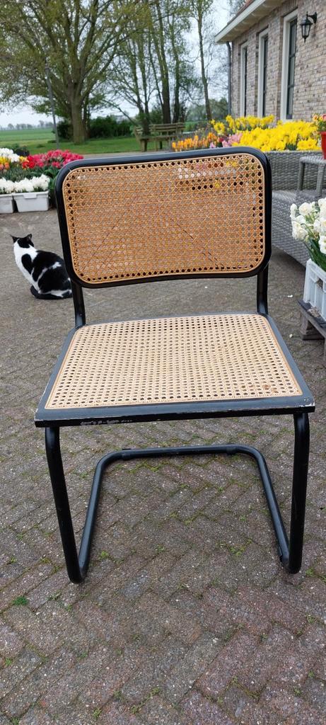 Buisframe stoel, zwart frame, rieten zitting, Huis en Inrichting, Stoelen, Gebruikt, Eén, Metaal, Riet of Rotan, Zwart, Ophalen