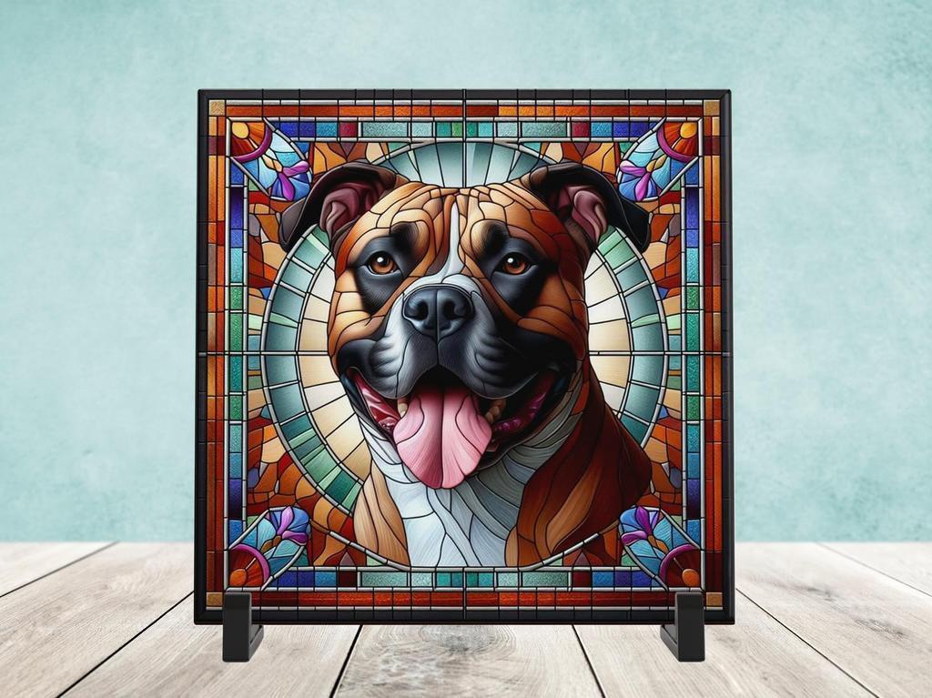 American Staffordshire Terriër Glas in lood tegel incl, Ophalen of Verzenden, Nieuw