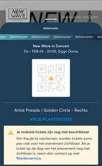 2 x ticket New wave 5 feb golden circle, Twee personen