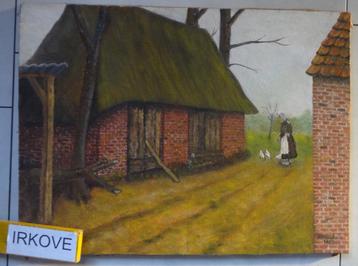 VROUWTJE MET KIPPEN EN SCHUUR * Olieverf op Doek * beschikbaar voor biedingen