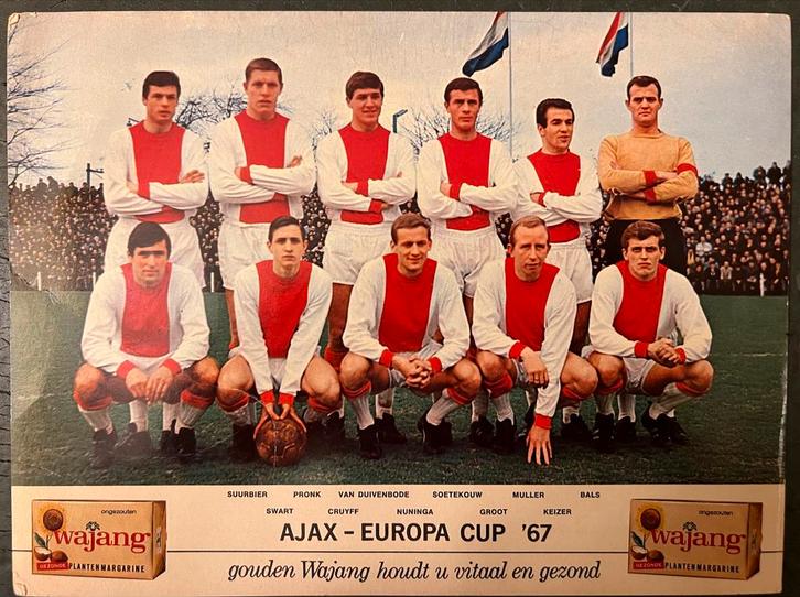 Ajax Elftalfoto Kaart 1967 - Zeldzaam! Johan Cruijff, Verzamelen, Sportartikelen en Voetbal, Gebruikt, Poster, Plaatje of Sticker