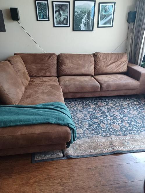 Cognac hoekbank, Huis en Inrichting, Banken | Complete zithoeken, Gebruikt, Leer, Ophalen
