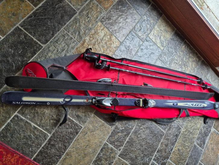 Salomon X Free 9 ski's 1.85 m + stokken + degelijke hoes, Sport en Fitness, Skiën en Langlaufen, Gebruikt, Ski's, Skiën, Salomon