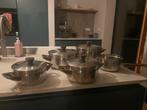Pannenset (5 pannen), Huis en Inrichting, Keuken | Potten en Pannen, Ophalen of Verzenden, Zo goed als nieuw, Gietijzer, Koekenpan of Braadpan