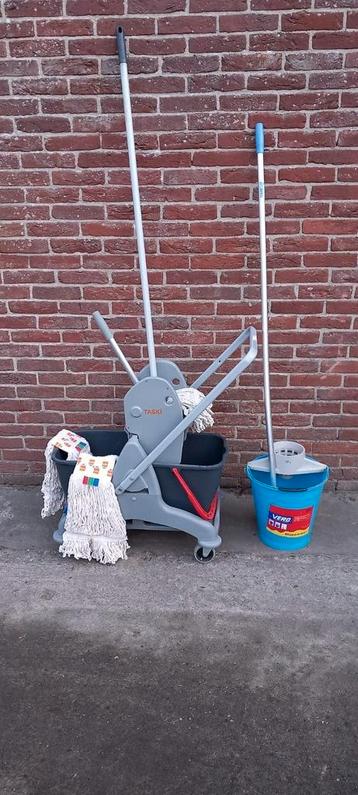 Professionele TASKI mopkar – dubbel emmer + wringer – netjes beschikbaar voor biedingen
