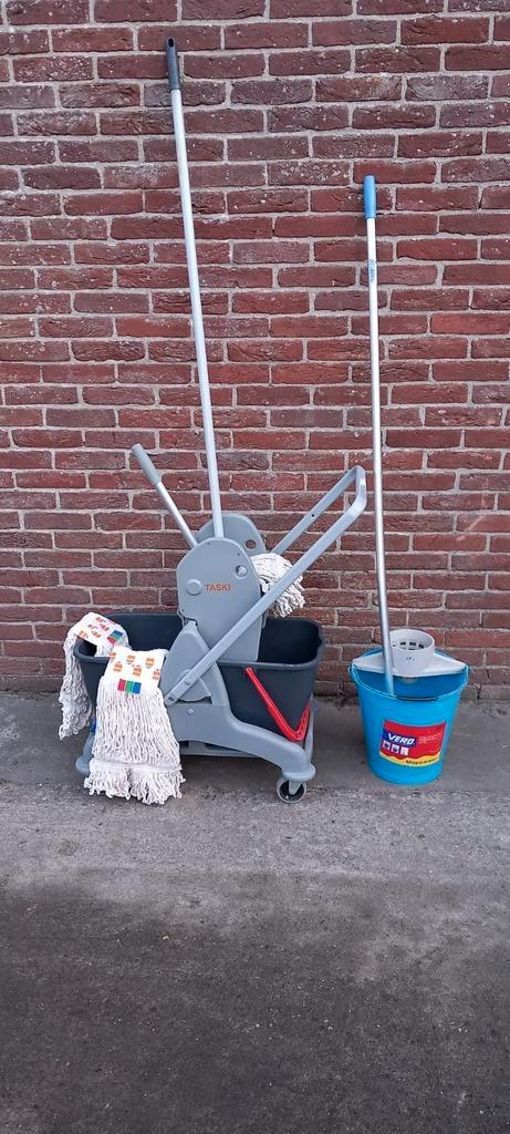 Professionele TASKI mopkar – dubbel emmer + wringer – netjes, Huis en Inrichting, Schoonmaakartikelen, Dweilemmer, -bak, of -wagen
