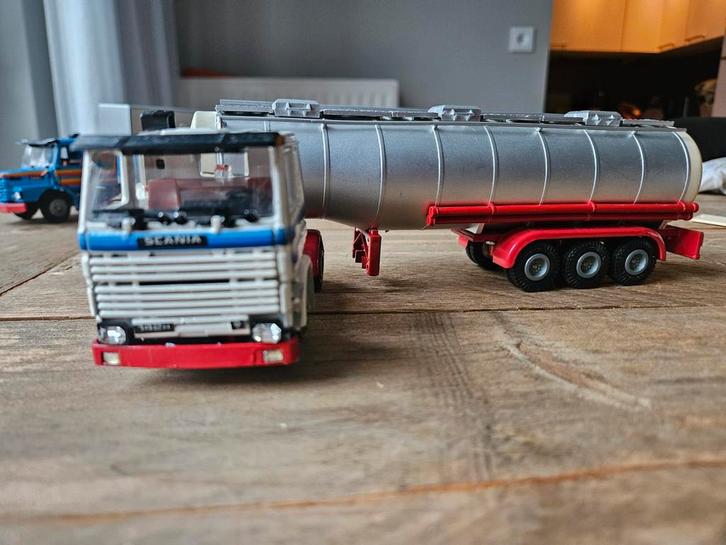 Tekno Scania 142 H tanktrailer wit demo, Hobby en Vrije tijd, Modelauto's | 1:50, Gebruikt, Bus of Vrachtwagen, Tekno, Ophalen of Verzenden