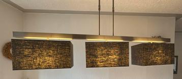 RVS hanglamp met 3 grijze kappen beschikbaar voor biedingen