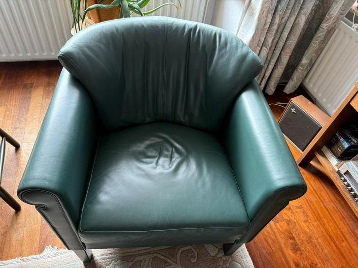 2 Luxe leren fauteuils van Leolux – donkergroen, Huis en Inrichting, Fauteuils, Zo goed als nieuw, Leer, 75 tot 100 cm, Ophalen of Verzenden