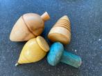 Lot van 4 oude houten tollen oud kinderspeelgoed hout tol, Antiek en Kunst, Ophalen of Verzenden