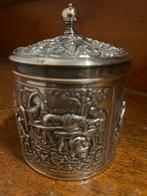 Verzilverde Pot met Deksel - Gedetailleerd Relief, Ophalen of Verzenden, Zilver