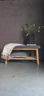 Bamboe hout bankje / halbankje met grijze velvet zitting, Ophalen, Zo goed als nieuw, Stof, Modern