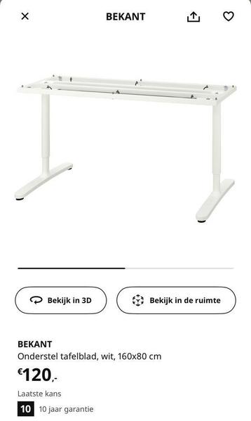 Ikea bureau Bekant wit 160x80 - afbeelding 3