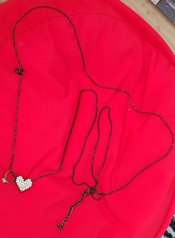 Ketting zwart met hart ring strass kerst sieraden kettingen beschikbaar voor biedingen