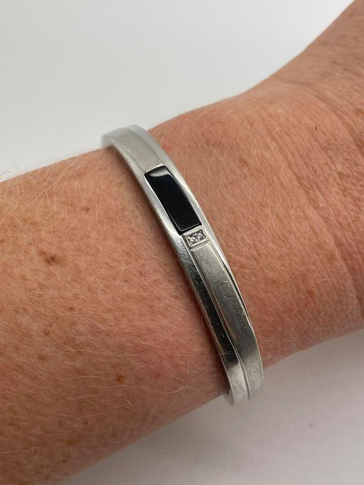 A391 Prachtige zilveren modernist armband met onyx, Sieraden, Tassen en Uiterlijk, Armbanden, Zo goed als nieuw, Zilver, Zwart