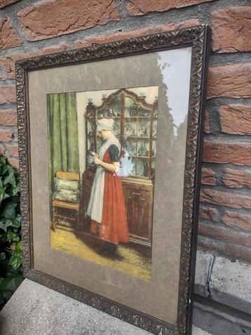 Mooie prent jonge vrouw in rode jurk N van der Waay beschikbaar voor biedingen