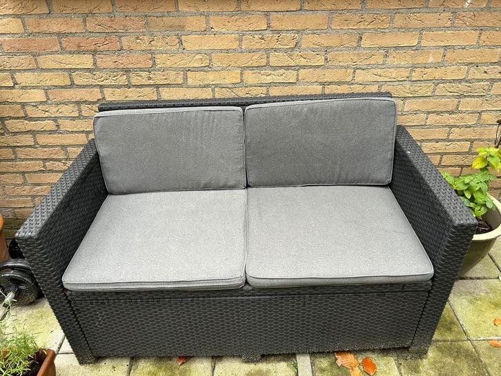 Zwarte loungeset tuin, Tuin en Terras, Tuinsets en Loungesets, Gebruikt, Loungeset, Kunststof, 4 zitplaatsen, Bank, Bijzettafel