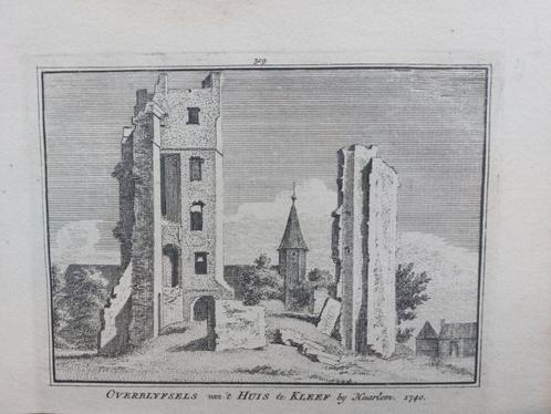 309 / Huis te Kleef bij Haarlem Oude gravure 18e eeuw, Antiek en Kunst, Kunst | Etsen en Gravures, Ophalen of Verzenden